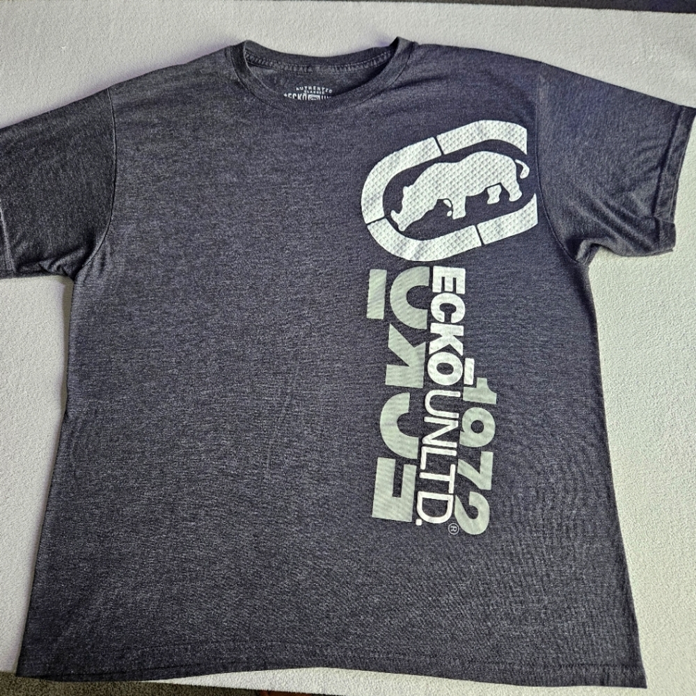 Y2K Ecko Unlimited 1972 Distressed Big Rhino Logo VTG Men’s Blue T Shirt Size XL